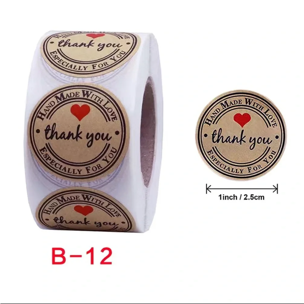 Roll of 500 Thank You Handmade Stickers